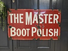 Vintage Original The Master Boot Polish Enamel Advertising Sign 36x21 inches