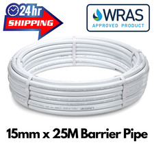 PE-X Barrier Pipe 15mm x 25M Plastic Pushfit Plumbing White WRAS Approved