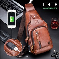 Men's Sling Backpack Genuine Leather Chest bag Crossbody Bag Shoulder Bag Travel
