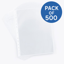 500 A4 Clear Plastic Punched Pockets – 40 Micron Sleeves for Ring Binders