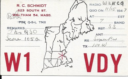 Qsl 1947 waltham radio - qsl,