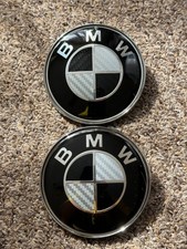BMW Badges Carbon Black 2x 82mm front Bonnet / Rear boot