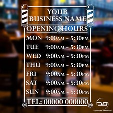 Opening Times Hours Personalised Custom Barber Shop Window Wall Sign Sticker