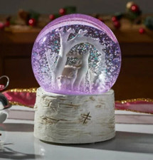 Christmas Snow Globe Decoration LED Musical Winter Reindeer Colour Changing 10cm