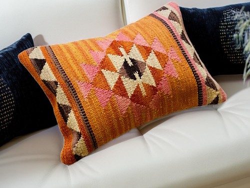 Orange pink kilim cushion - orange,