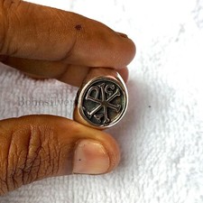Signet Chi Rho Alpha Omega 925 Sterling Silver Handmade Turkish Mens Rings #331