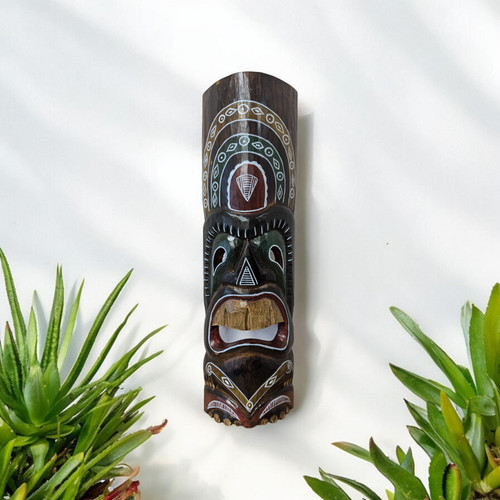 Tiki mask open mouth wooden - tiki,