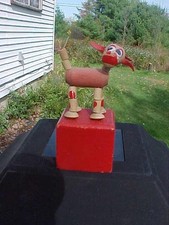 Vintage Italy Wooden Push Up Button Collapsible Dancing Puppet Toy Cow