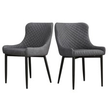 2x Luxury Dining Chair PU Faux Leather Metal Legs Grey Restaurant Kitchen Chairs