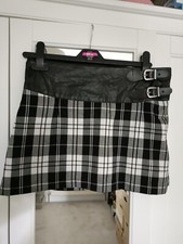Forever 21 Women's Skort, Black and White Plaid, Faux Leather Waist, UK Size S