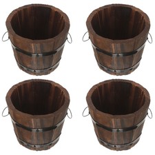 4 Pcs Wooden Barrel Planter Small Plant Pot Garden Planter for Patio