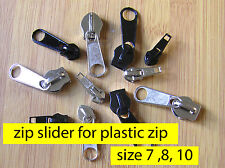 Zipper slider - PLASTIC SPIRAL Coil  ZIP # 7 8 10 Zip Slider Pull Zipper Repair 