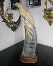 Vintage Hand Carved Buffalo Horn Sculpture Bird Figure Ornament