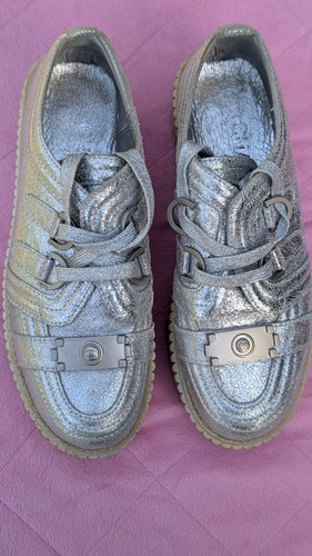 Chanel leather silver wedge - chanel,