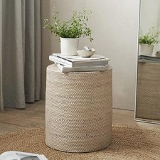The White Company Malton Whitewashed Rattan Stool Rustic Side Table Seat,