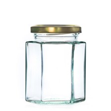 Hexagonal Glass Jam Jars With Lids 190ml 8oz Pack 36 Chutney Honey Pickle