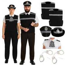 COUPLE POLICE COP FANCY DRESS ADULTS COSTUME OFFICER FUNNY COSTUME PRANK