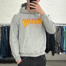 Thrasher flame hoodie Mens S skater graphic print sweatshirt Y2K skater grunge