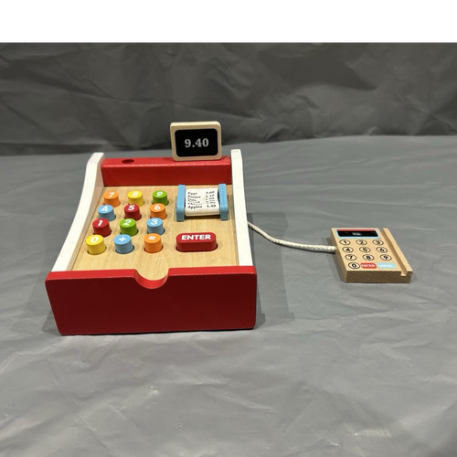 Wooden cash register toy with - wooden,