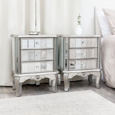 Pair mirrored bedside tables bedroom living room furniture French shabby chic