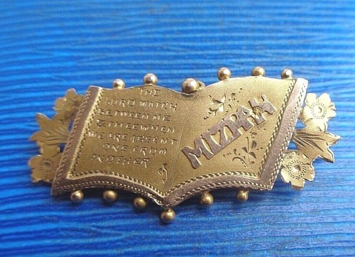 Victorian gold mizpah brooch - gold,