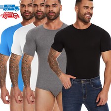 Men's Short Sleeves Romper Pajama Bodysuit One Piece Nightwear Solid Diaper US