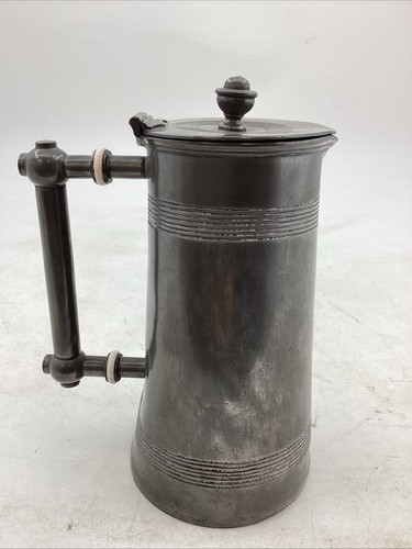 Pewter lidded handled tankard - pewter,