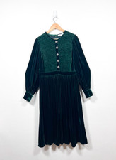 L.K. Bennett Sigrid Dress UK 12 Green Velvet Smocked Evening Occasion Christmas