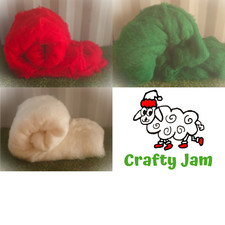 Needle Felting/Wet Carded Wool Batts Ideal for 3D, Christmas Colours