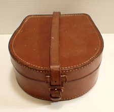 Vintage Leather Horseshoe Collar Box, Red Interior - Antique