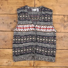 Vintage Russ Cardigan XL 90s Icelandic Fair Isle Vest Womens V-Neck Grey