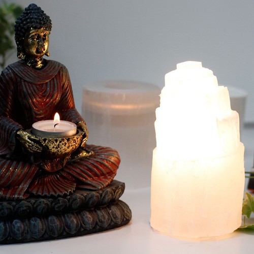 Natural selenite tower lamp - natural,