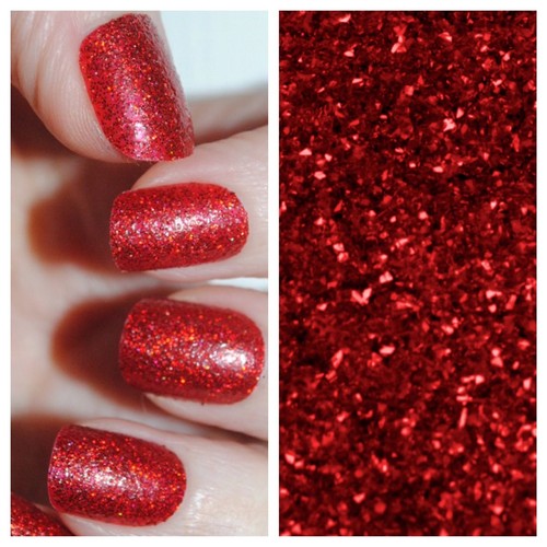 Red metallic glitter nail art - glitter,