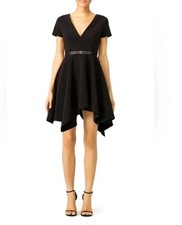 Halston Heritage Womens Jagged Edge Black Cap Sleeve V-Neck Cocktail Dress. UK 8