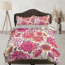 Pink dahlia floral duvet cover colorful bedding, teen girl bedroom, baby girl cr