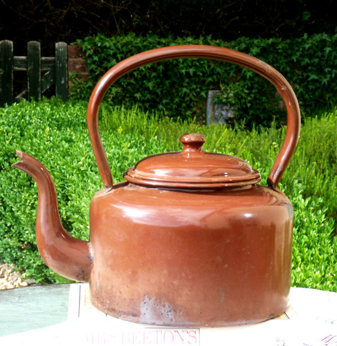 Vintage brown enamel kettle - brown,