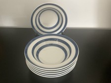 A Set Of 6 Swinnertons Somerset Blue Rimmed Striped Ironstone Bowls