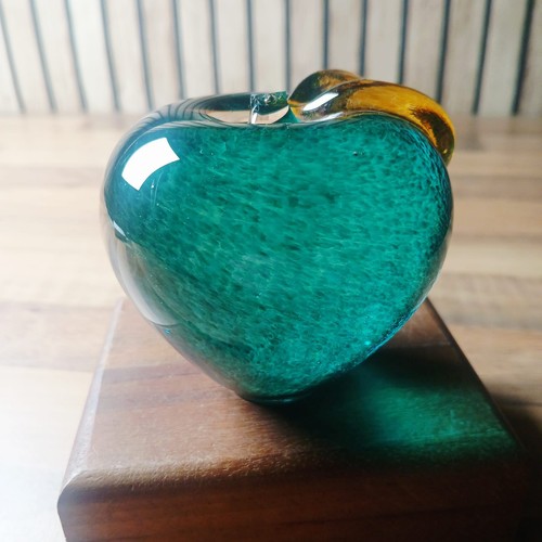 Teal glass apple paperweight - glass,