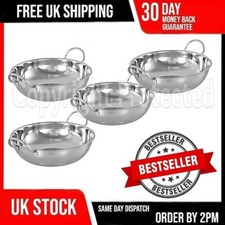 4 LARGE 17CM BALTI DISHES METAL INDIAN KARAHI CURRY SERVING BOWLS WITH HANDLE