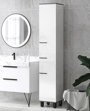 Gloss White Tall Bathroom Cabinet Slim Narrow Cupboard Storage Unit