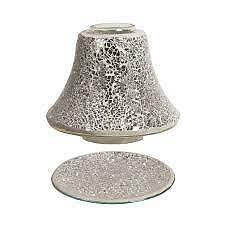 Aroma Accessories Decorative Crackle Mosaic Candle Jar Shade Tray Set - Silver