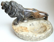 Vintage Mid Century Modern Brass Lion Figurine Ashtray Decor Decoration