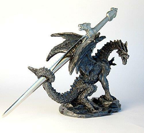 Dark grey dragon with sword - dark,