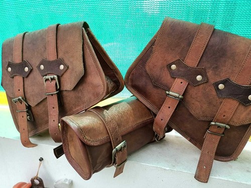 Leather motorcycle saddle bag - leather,