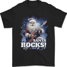 Santa Rocks Christmas Guitar Music Heavy Metal Mens T-Shirt 100% Cotton