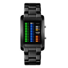 Creative Mens Binary LED Watch Date Stainless Steel Waterproof Male Sports Watch