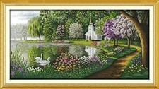 Happy Forever 11CT Stamped Cross Stitch, F154 Landscape of Lake, Size 43''x23''