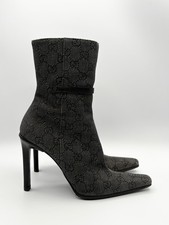 Gucci Black & Gray Canvas GG Monogram Ankle Boots Tom Ford Era Vintage Sz 6C