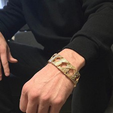 24mm Patterned Chaps Bracelet 9ct Gold Guild Huge Heavy 9" Chunky Curb Bracelet