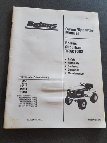 Bolens suburban tractors owner - tractors,